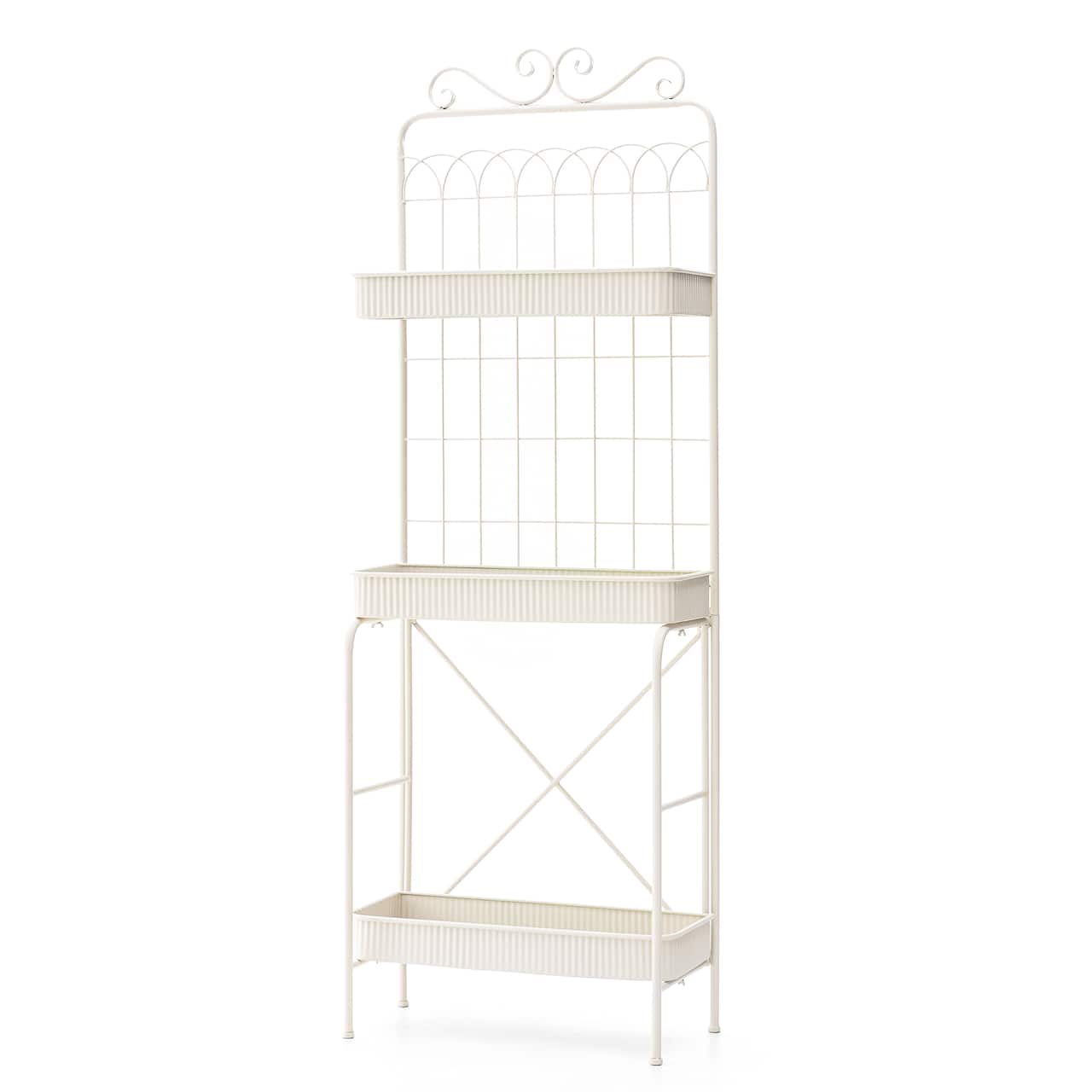 Glitzhome® 68" 3-Tier White Metal Shelf Planter Stand